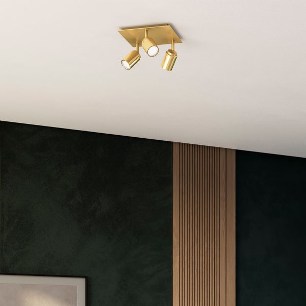 Moderner Badspot aus Messing quadratisch 3-flammig IP44 - Ducha