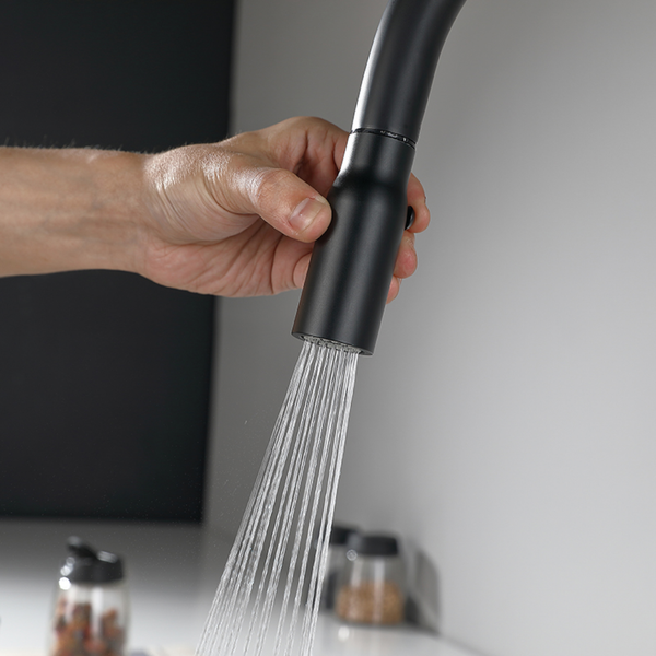 EcoRain 30% Wassersparender Küchenarmatur Lucas mit ausziehbarem Auslauf aus Edelstahl RVS 304 und Messing - Universeller Anschluss - Anti-Kratz-Beschichtung - Erhält Wasserdruck - Chrom