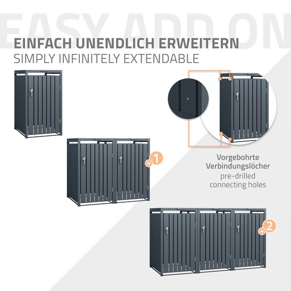 ML-Design Mülltonnenbox 1er für 1 Tonne, 240L, 68x80x116,3 cm, Anthrazit, Stahl, wetterfest, Abschließbare Mülltonnenverkleidung mit Klappdeckel und Tür, Müllbox Mülltonnecontainer Mülltonnenabdeckung