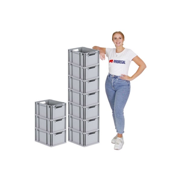 PROREGAL Spar Set 10x Eurobox Nextgen Economy Mit Scharnierdeckel & Grünen Schiebeschnappverschlüssen Griffe Offen HxBxT 22 x 30 x 40 cm 20 Liter