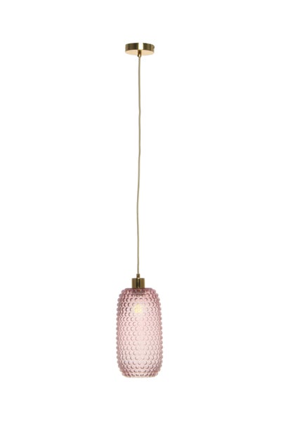 Retro Hängelampe aus Glas schmal, Vintage Pendelleuchte Rosa 27 cm | Wohnzimmer Esszimmer Leuchte