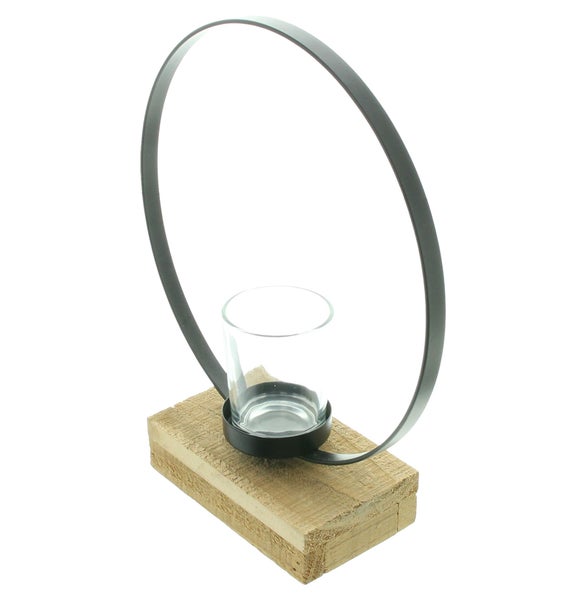 FRANK FLECHTWAREN | Windlicht Ring, METALL, GLAS, PINIE, 20 x 7 x 23 cm