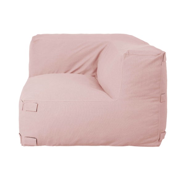 Rosa Sitzsack-Eckelement aus Stoff mit Befestigungsschlaufen für ein modulares Sofa.