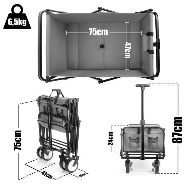 BigDean Bollerwagen faltbar grau belastbar bis 80kg – Bollerwagen platzsparend zusammenklappbar für Ausflüge, Camping & Einkäufe