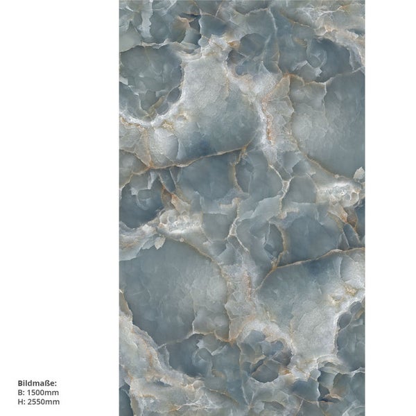Marmor Blau, 150x255cm, fugenlose Wandpaneele aus Alu-Verbund 3mm, Duschrückwand