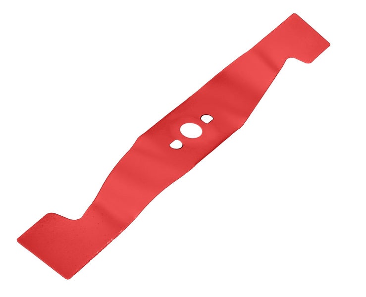 Ersatzmesser für Rasenmäher aus Metall in Rot mit zentraler Bohrung.