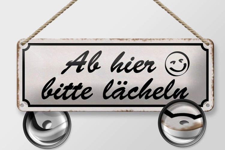 Blechschild Spruch 27x10cm ab hier bitte lächeln Dekoration