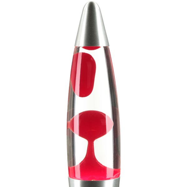 Dekorative Lavalampe mit rotem Wachs in klarem Behälter