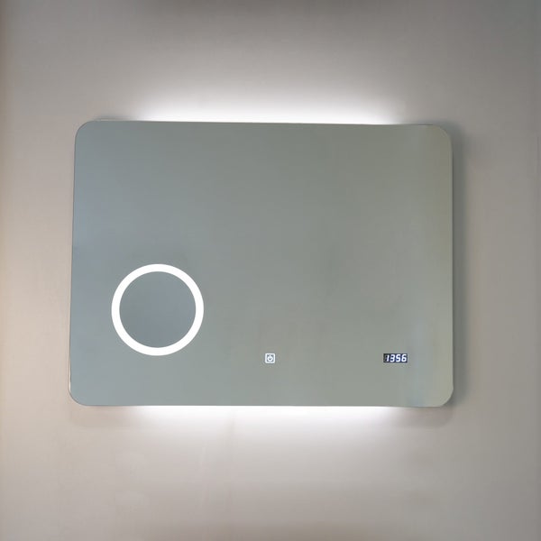 LED-Spiegel 80x60 mit Digitaluhr und Vergrößerungslinse