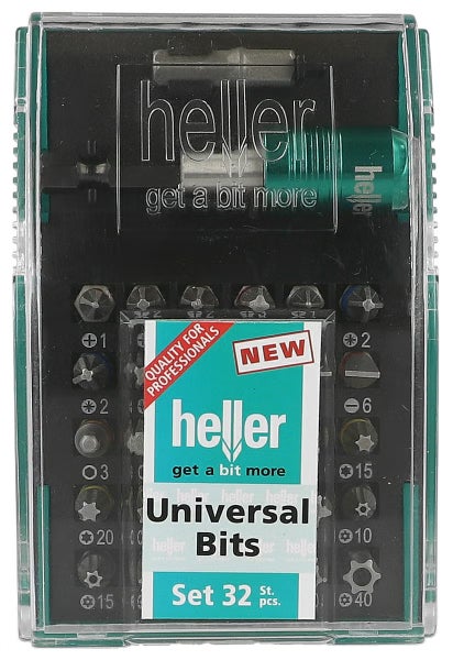 Heller Universal Bit Set 32 teilig im Kunststoffkasten mit Bithalter und verschiedenen Schrauberbits
