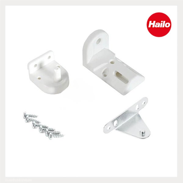 Hailo Ersatzteil-Set mit Kunststoffhalterungen, Metallwinkel und Schrauben sowie Hailo Logo