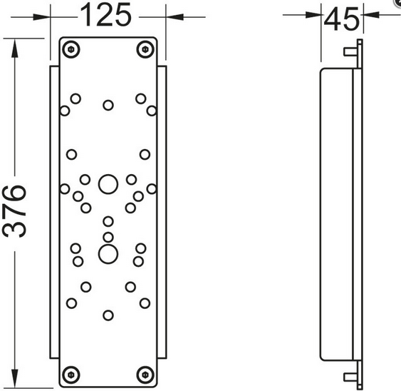 Maßzeichnung eines rechteckigen Bauteils mit den Maßen 376 mal 125 mal 45.