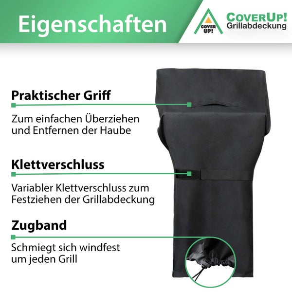 CoverUp! Grillabdeckung 80 x 65 x 115 cm – Premium Grill Abdeckhaube BBQ Cover witterungsbeständig – inkl. E-Book mit Rezepten - schwarz