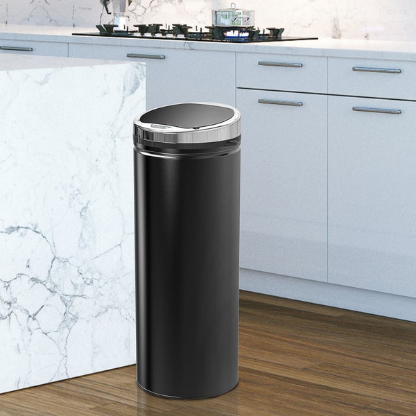 HOMCOM, Automatik Mülleimer, Abfalleimer, 30,5L x 30,5B x 81,5Hcm, Rostfreier Stahl, Schwarz