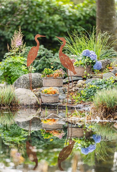 FRANK FLECHTWAREN | Metallvogel Rost, 2er Set, METALL, 35 x 16 x 88,5 cm
