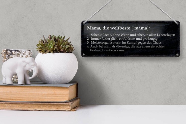 Blechschild Spruch 27x10cm Mama die weltbeste schenkt Liebe Dekoration