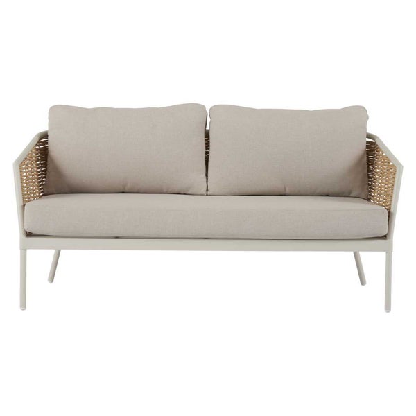 Zweisitzer-Gartenbank mit Polster und geflochtenen Seiten