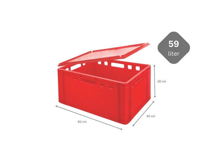 PROREGAL Eurobehälter Fleischerkasten E3 mit Auflagedeckel HxBxT 30 x 40 x 60 cm 59 Liter Rot Fleischerkiste Fleischkiste Metzgerkiste