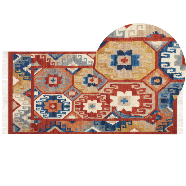 Teppich LUSARAT Bunt 80 x 150 cm Wolle Kelim