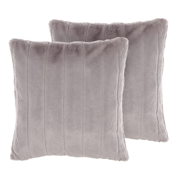Dekokissen 2er Set PUMILA Webpelz 45 x 45 cm Hellgrau Streifenmuster