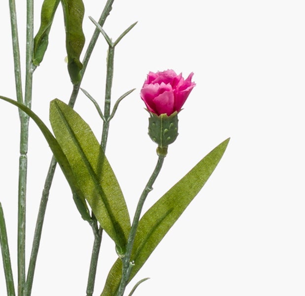 Künstlicher Rosmarinzweig mit kleinen violetten Blütenknospen und grünen Blättern.