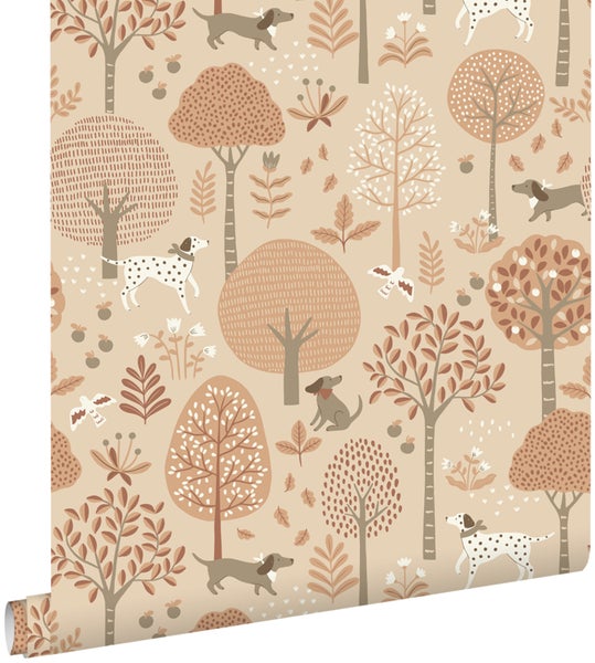 ESTAhome Tapete Hunde Beige und Terrakottarosa - 53 cm x 10.05 m - 139711