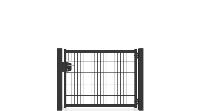 Gartentür ZAUNGURU BASIC-Line aus Metall, Höhe: 103cm, Breite: 150cm, 1-flügelig inkl. Pfosten, Locinox-Schloss und Zubehör, Feuerverzinkt und zusätzlich in RAL 7016 Anthrazitgrau pulverbeschichtet