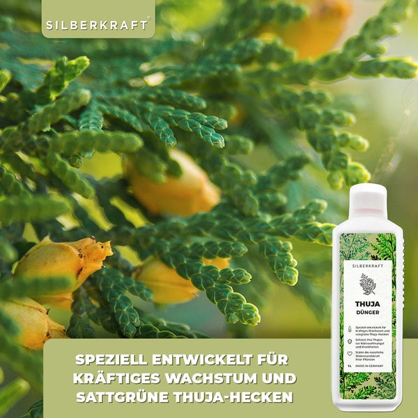 SILBERKRAFT Thuja Dünger – Für dichte Hecken – NPK Flüssigdünger – 1 Liter