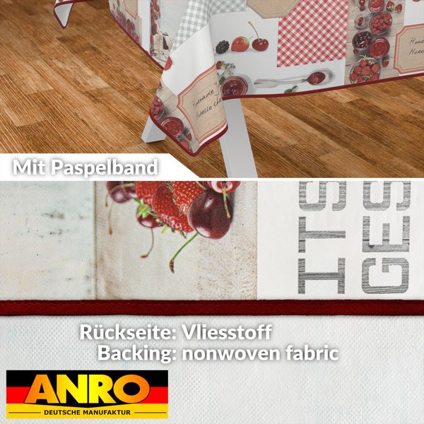 Tischdecke mit Fruchtmuster und Paspelband