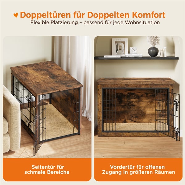 Hundebox aus Holz und Metall mit zwei Türen
