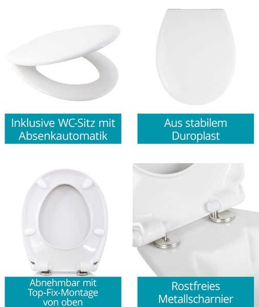 Calmwaters® Spülrandloses Stand WC mit 7 cm Erhöhung im Set mit WC Sitz mit Absenkautomatik und Spülkasten, 99000187