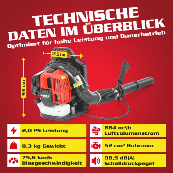 Technische Daten des Laubbläsers im Überblick mit Leistungsangaben