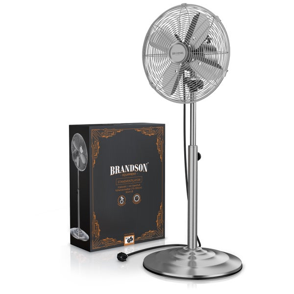 Brandson Standventilator 35W mit Oszillation 80 Grad im Chrom Design, 30 cm Rotor, höhenverstellbarer Standfuß, 3 Geschwindigkeiten, 30 Grad neigbar