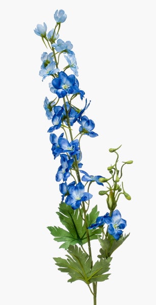 Künstlicher Rittersporn, Kunstblume mit blauen Blüten und grünen Blättern.