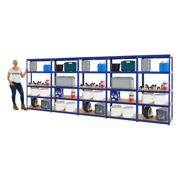 PROREGAL Mega Deal 5x Schwerlastregal Slim Elephant S HxBxT 180 x 90 x 45 cm 5 Ebenen Fachlast 350 kg Blau