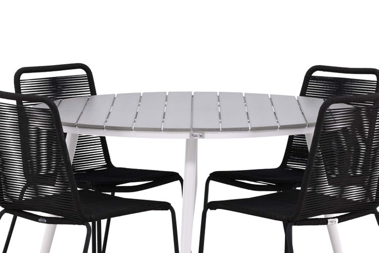 Break Gartenset Tisch Ø120cm grau, 4 Stühle Lindos schwarz. 120 X 120 X 74 cm
