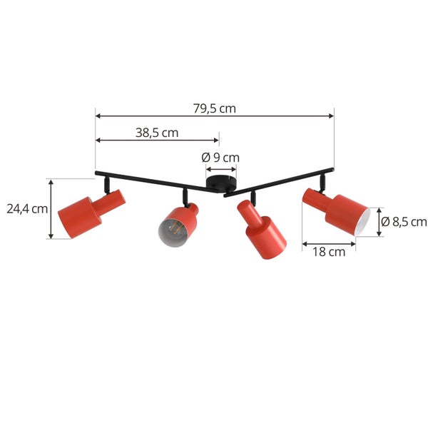 Lindby Strahler Ovelia (Modern) in Gelb aus Metall (4 flammig, E27) - Deckenlampe Deckenleuchte Lampe Spot Flurleuchte