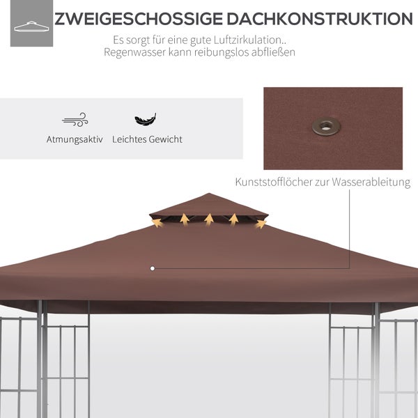 Outsunny Ersatzdach, Pavillondach für Metallpavillon, 3x3m, Polyester, Kaffee