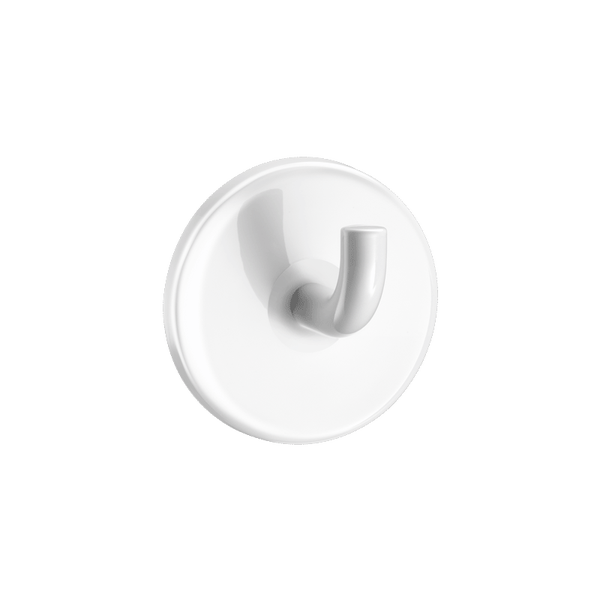 Runder Wandhaken aus Kunststoff in Weiß für Bad und Küche.