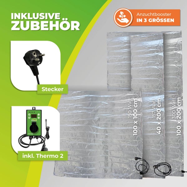 Anzuchtbooster inklusive Stecker, Thermo 2 und Heizmatten in drei Größen