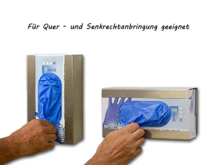 Spenderboxen für Nitrilhandschuhe zur horizontalen und vertikalen Anbringung