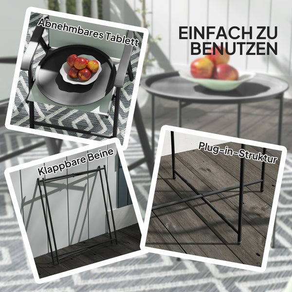 Outsunny Beistelltisch klappbar Gartentisch Ø46 x 50 cm Rund wetterfest Balkontisch mit klappbar Tischbeine Campingtisch Klapptisch Kaffeetisch für Wohnzimmer Büro Outdoor Indoor Schwarz