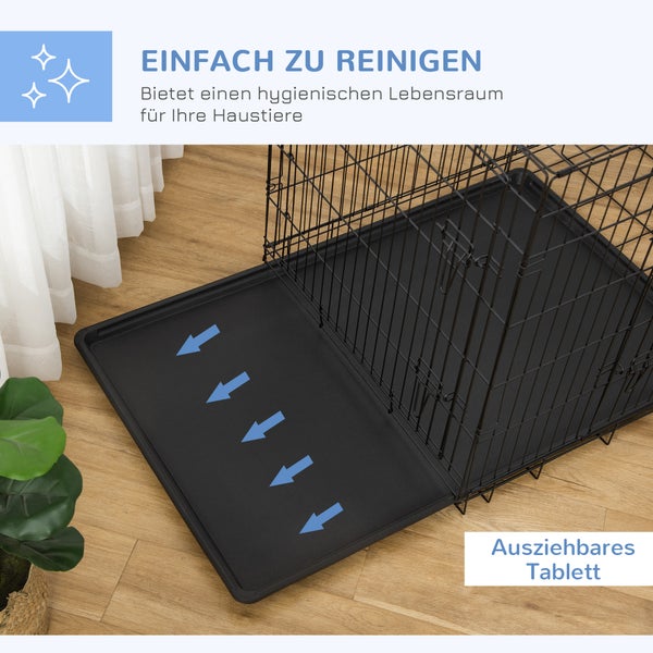 PawHut Hundekäfig, Transportkäfig, 92 x 57 x 62,5 cm Metall Schwarz