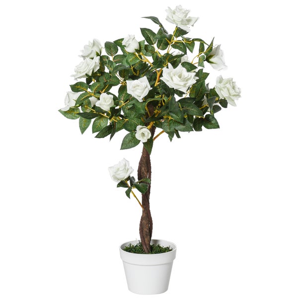 Outsunny künstliche Rosenpflanzen groß 90 cm Kunstpflanze, Plastik künstliche Pflanzen Rosenbaum im Topf, Kunstbaum wie echt für Wohnzimmer Schlafzimmer Büro moderne Dekoration Geschenk