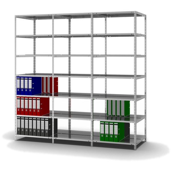 PROREGAL Aktenregal Schraubsystem Grundregal HxBxT 220 x 75 x 60 cm 7 Ebenen Fachlast 90 kg Mit Deckboden Beidseitig Nutzbar Verzinkt