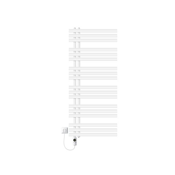 LuxeBath Elektrischer Badheizkörper Iron EM 600x1400 mm Weiß mit Heizstab 900W Thermostat Digitalanzeige, Handtuchheizkörper mit Heizpatrone, Elektro Handtuchwärmer Paneelheizkörper Designheizkörper