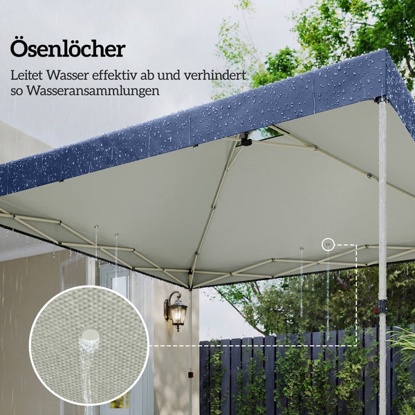 Pavillon mit integrierten Ösenlöchern im Dach für den gezielten Wasserablauf bei Regen im Außenbereich.