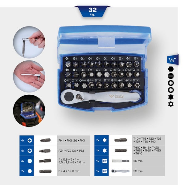 Brilliant Tools Steckschlüssel-Satz, 32-teilig, mit verschiedenen Bits und einer Ratsche