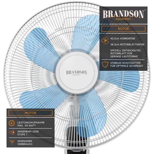 Brandson Standventilator Silent mit Fernbedienung und Display, mobiler Lüfter, Oszillation 80°, 60 Watt, Ventilator leise, Höhe verstellbar