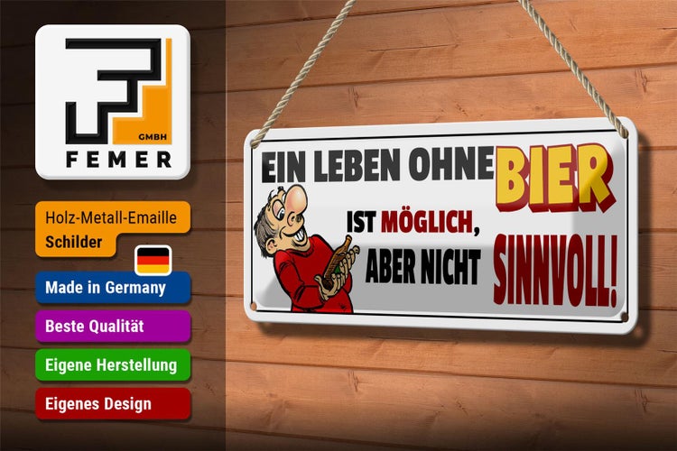 Blechschild Spruch 27x10cm Ein Leben ohne Bier Dekoration